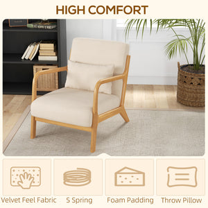 Fauteuil lounge en tissu avec pieds en bois et rembourrage épais, beige