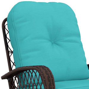 Outdoor Wicker Rattan Rocking Chair Patio Rocker with Thick Cushions for Garden Backyard Porch, Turquoise