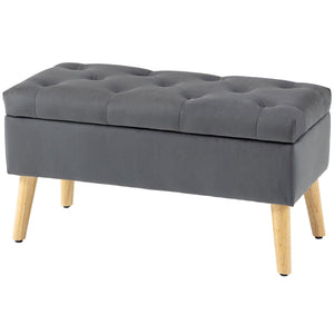 Pouf de rangement avec couvercle rembourré en velours et pieds en bois, gris anthracite