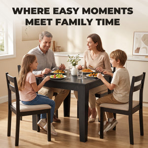 Petite table à manger carrée pour 4 personnes effet bois noir