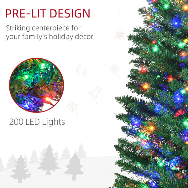 Sapin de Noël artificiel mince de 7,5 pieds avec lumières LED colorées