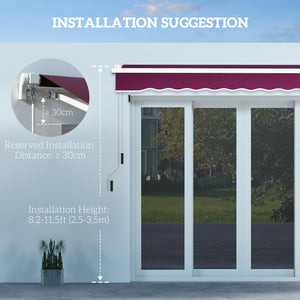 Store banne rétractable manuel 10' x 8' avec éclairage LED, cadre en aluminium, pare-soleil pour porte-fenêtre, rouge vin