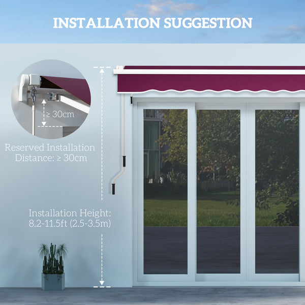 Store banne rétractable manuel 10' x 8' avec éclairage LED, cadre en aluminium, pare-soleil pour porte-fenêtre, rouge vin