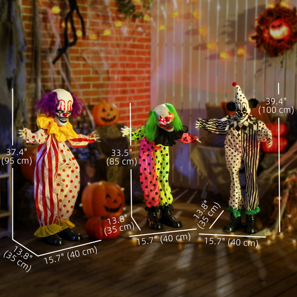 Life Size Stackable Halloween Animated Clown with Red Light Up Eyes, Sound Activated Scary Clown Halloween Decorations