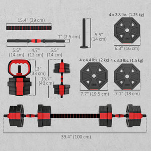 Ensemble d’haltères ajustables 6 en 1 de 44 lb avec barre, kettlebell et supports à pompes