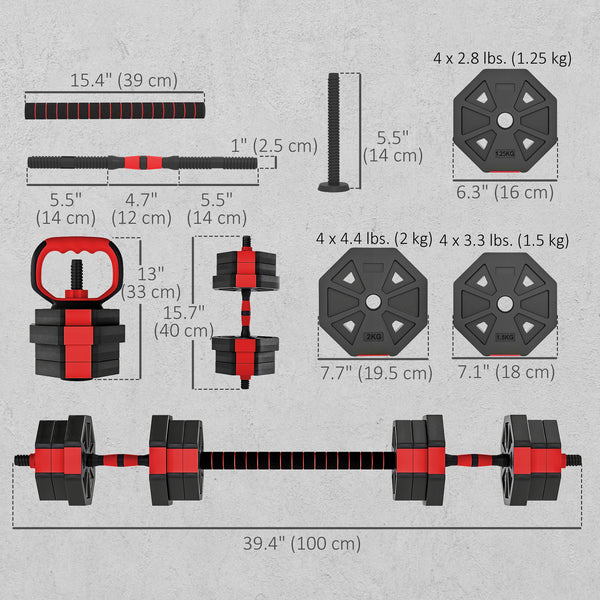 Ensemble d’haltères ajustables 6 en 1 de 44 lb avec barre, kettlebell et supports à pompes