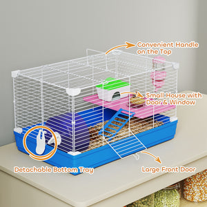 Cage bleue à 2 niveaux pour petits hamsters et gerbilles