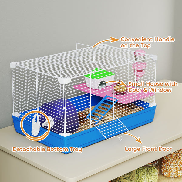Cage bleue à 2 niveaux pour petits hamsters et gerbilles