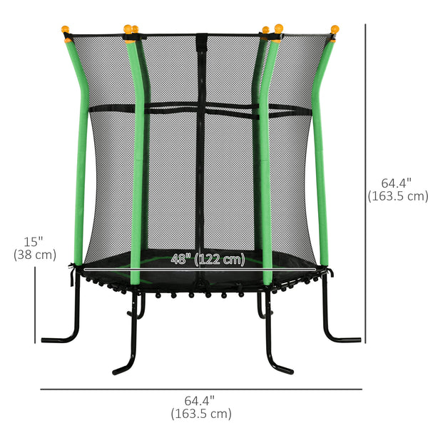 Trampoline 64" pour enfants, intérieur/extérieur, avec filet de protection, poteau élastique épais et rembourré, pour les 3 à 10 ans, vert
