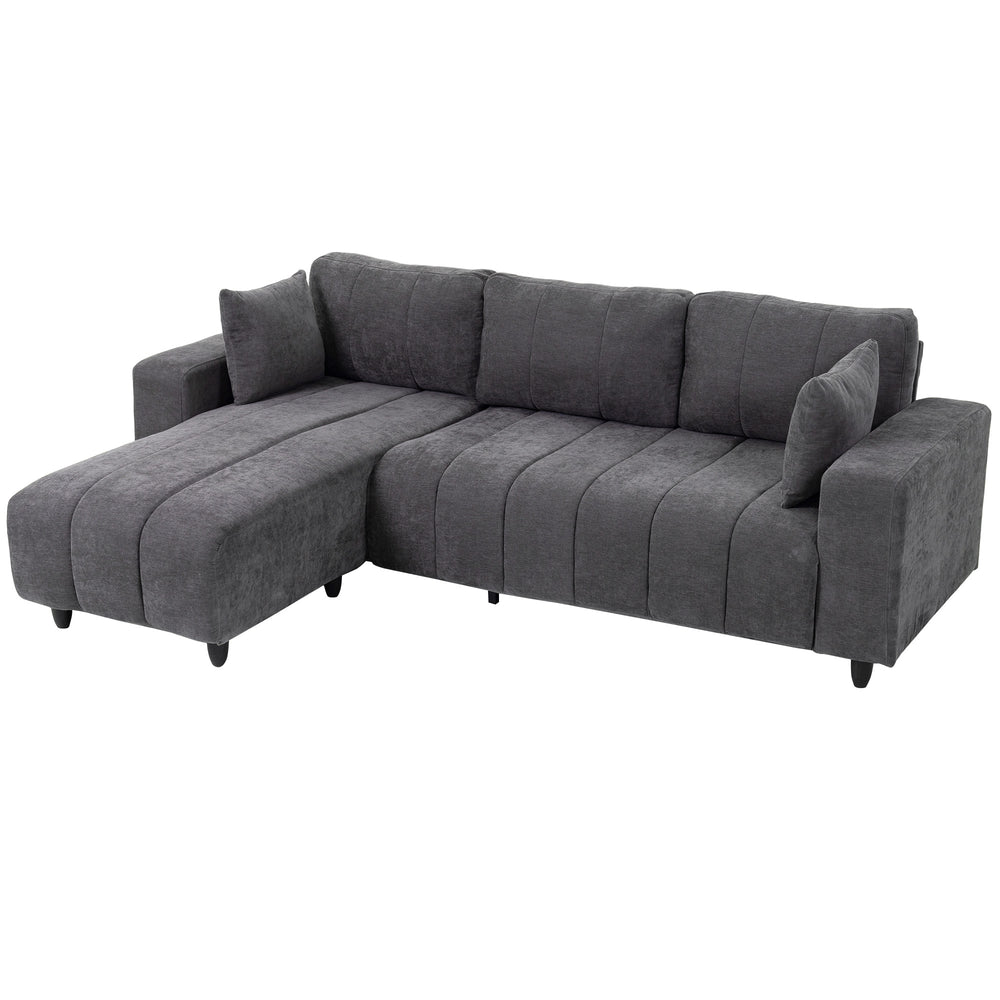 Canapé sectionnel avec assise intégrée, méridienne amovible, 2 coussins, gris