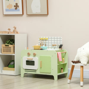 Kids Kitchen with 15 Accessories, Microwave and Cabinets, Green