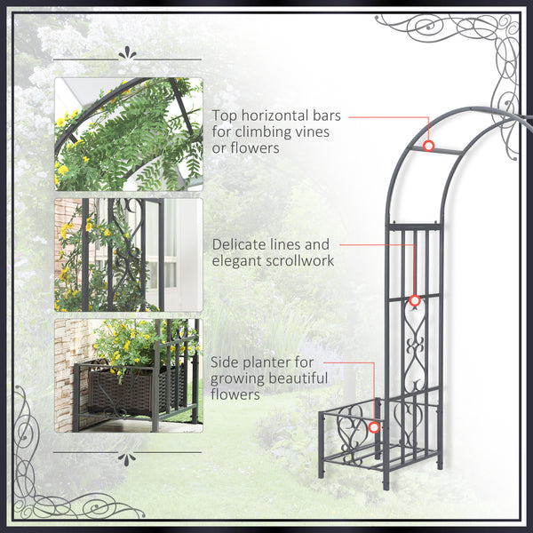 Arche de jardin en métal avec 2 jardinières, gris foncé