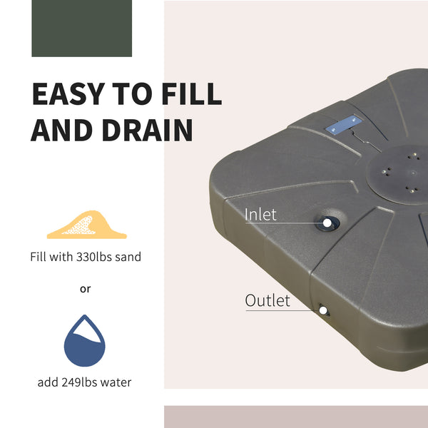 Pied de parasol carré déporté avec roulettes, couleur café