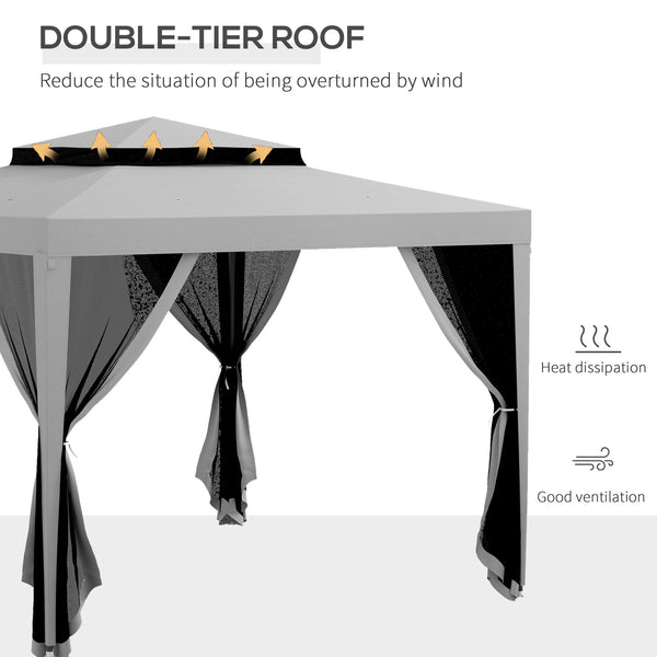 10' x 10' Outdoor Canopy Tent Party Tent with Mesh Netting and Double Tier Roof for Backyard, Garden, Patio, Grey