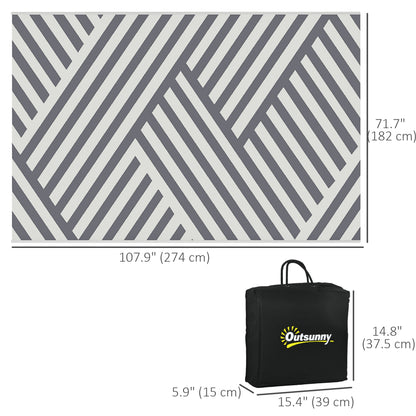 Tapis d'extérieur réversible pour patio, tapis en plastique 6' x 9' pour jardin, terrasse, plage, camping, gris et crème