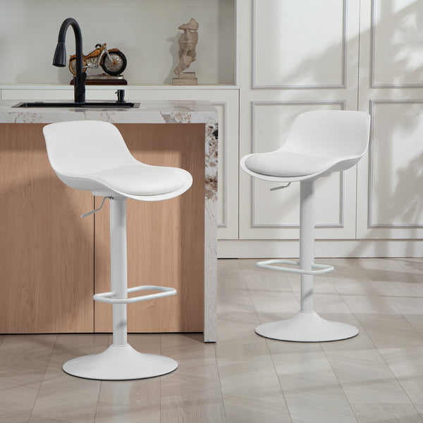 Set of 2 bar stools with swivel seats in faux leather, white