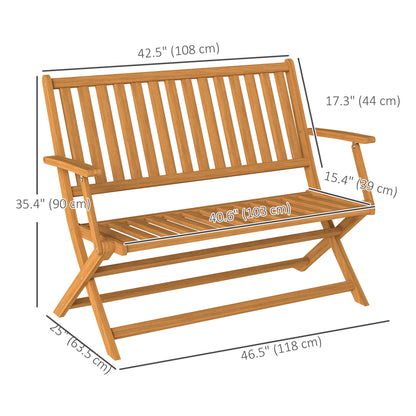 Banc d'extérieur pliable en bois avec dossier et accoudoirs pour extérieur, teck