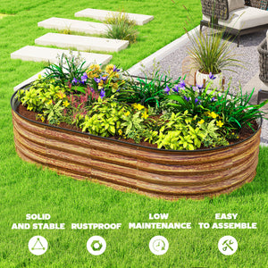 Jardinière d'extérieur surélevée en acier galvanisé avec tuteur en métal, aspect bois brun