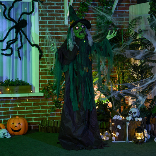 Décoration d'Halloween grandeur nature de 6 pieds, sorcière animé avec son et mouvement activés, yeux lumineux, son effrayant
