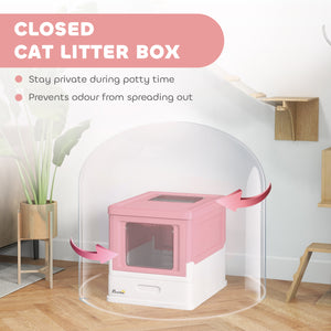 Enclosed litter box with scoop and tray, pink