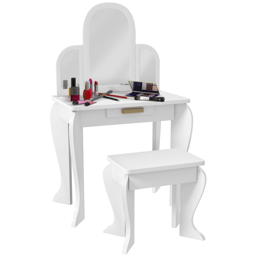 Ensemble coiffeuse et chaises avec tiroir, blanc