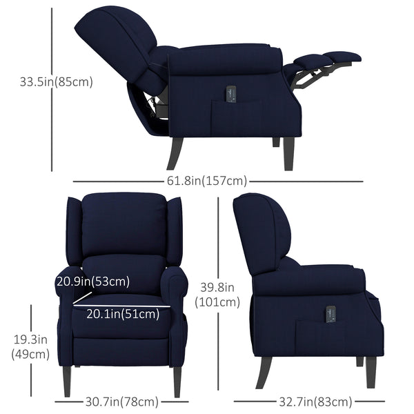 Fauteuil de massage inclinable à dossier relevable, bleu