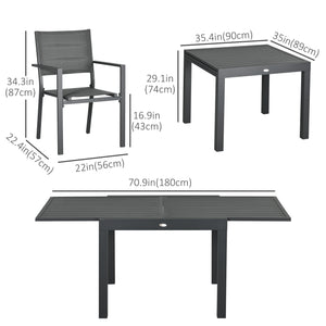Ensemble de salle à manger de jardin 7 pièces pour 6 personnes, table d'extérieur extensible en aluminium, chaises empilables à dossier haut, gris foncé