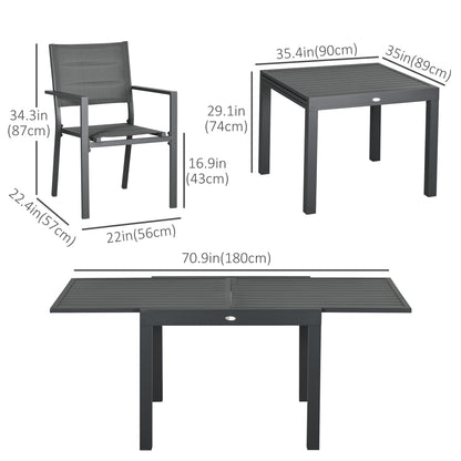 Ensemble de salle à manger de jardin 7 pièces pour 6 personnes, table d'extérieur extensible en aluminium, chaises empilables à dossier haut, gris foncé