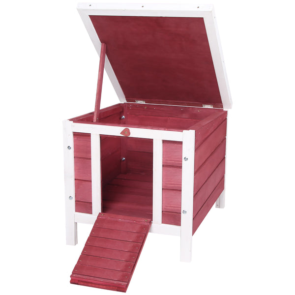 Clapier en bois avec toit en asphalte imperméable et ouvrable, rouge