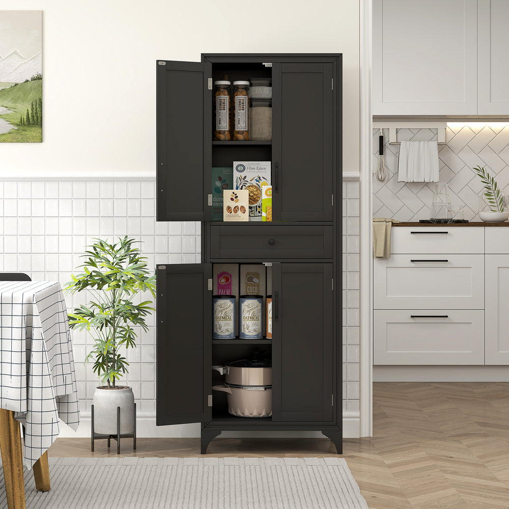 Armoire de cuisine / garde-manger avec 2 étagères, 4 portes, noir