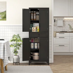 Armoire de cuisine / garde-manger avec 2 étagères, 4 portes, noir