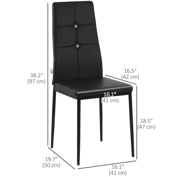 Set of 6 chairs with tufted backrest and padded seat, black