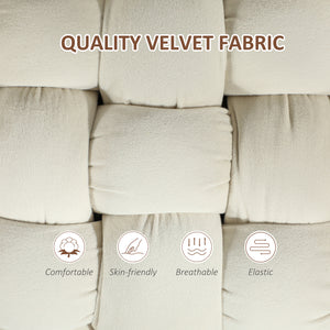 Banc de lit rembourré en velours avec pieds en métal doré, blanc crème