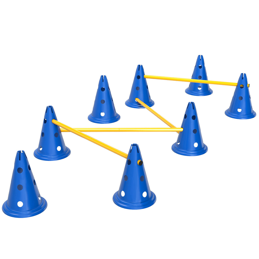Dog Agility Hurdle Cone Set, Adjustable Obstacle Course Equipment with 8 Cones & 8 Poles, Carry Bag, Blue