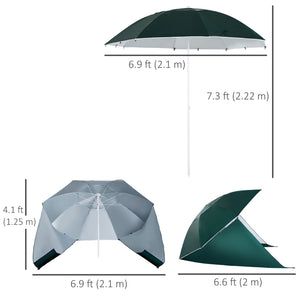 Parasol de plage de 7 pieds 2 en 1 avec sac de transport, vert