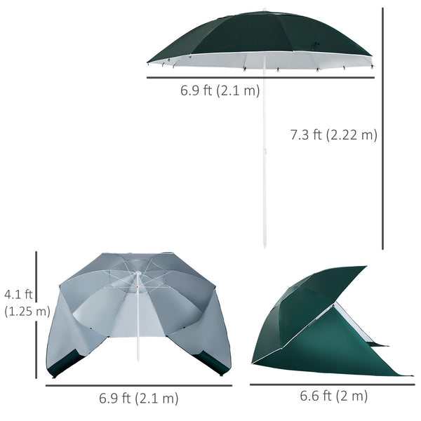 Parasol de plage de 7 pieds 2 en 1 avec sac de transport, vert