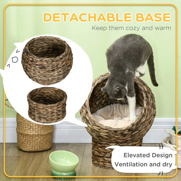 Panier pour chat en osier avec coussin et support