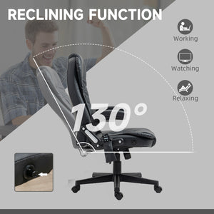 Fauteuil de bureau massant et chauffant, inclinable, pivotant, réglable, en cuir, noir