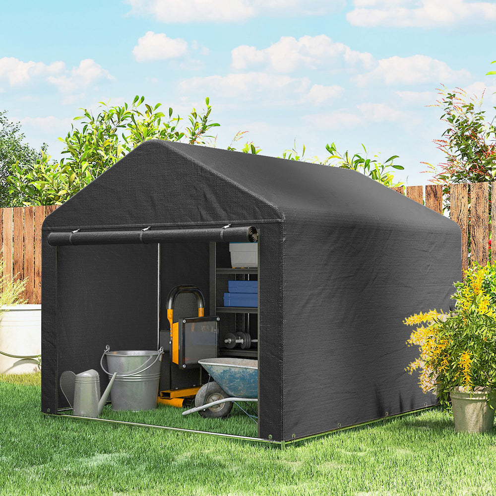 Abri de jardin portable imperméable avec porte zippée enroulable, gris foncé