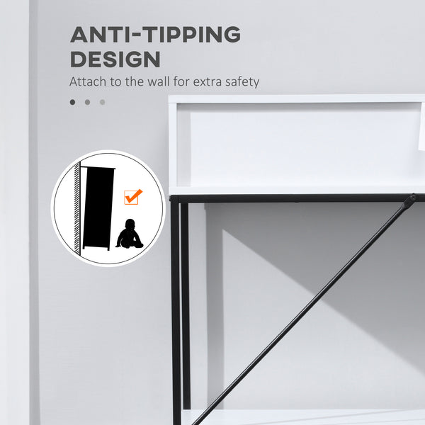 Console moderne avec 2 tiroirs, 2 niveaux avec étagère de rangement, blanc