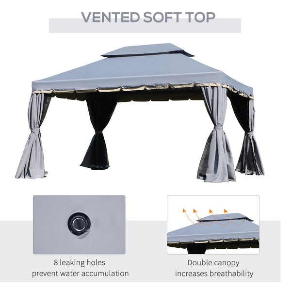13' x 10' Patio Gazebo Canopy with 2-Tier Polyester Roof, Vented Mesh Sidewall &amp; Strong Aluminum Frame, Gray