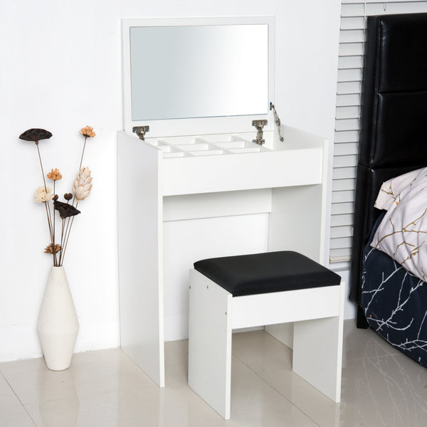 Coiffeuse moderne avec table de maquillage et tabouret rembourré, blanc
