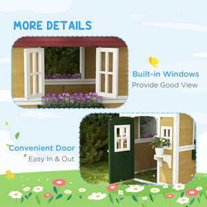 Maisonnette en bois d'extérieur avec porte, fenêtres, pots de fleurs et boîtes