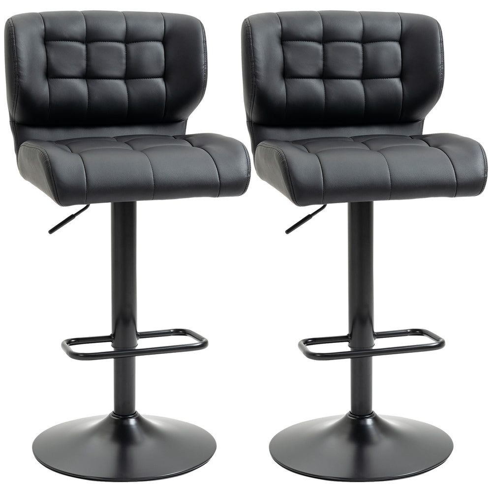 Lot de 2 tabourets de bar pivotants en cuir synthétique réglables avec repose-pieds, noir