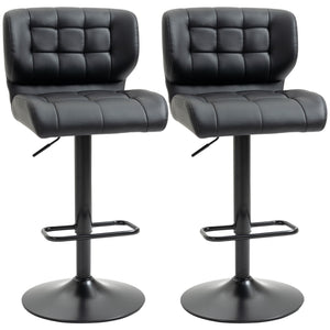 Lot de 2 tabourets de bar pivotants en cuir synthétique réglables avec repose-pieds, noir