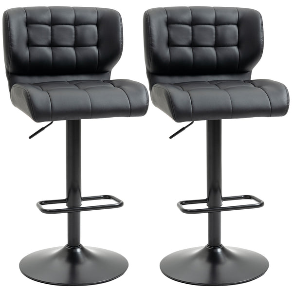 Lot de 2 tabourets de bar pivotants en cuir synthétique réglables avec repose-pieds, noir