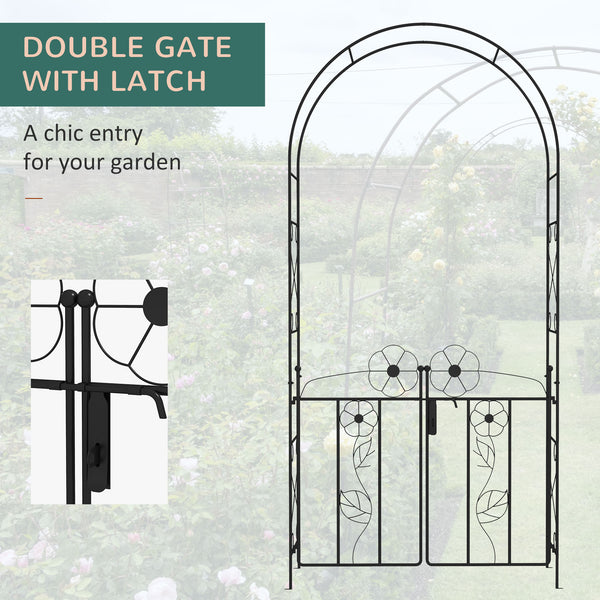 Arche de jardin en métal avec double portail, noir