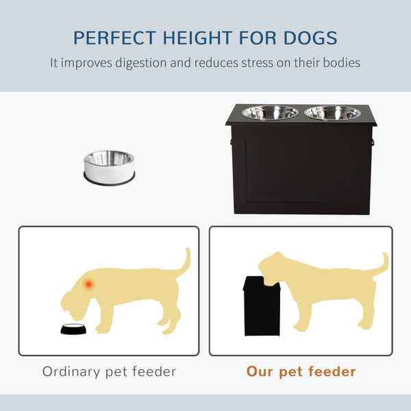 Raised Large Dog Bowls with Storage, 2 Stainless Steel Bowls, Coffee Color