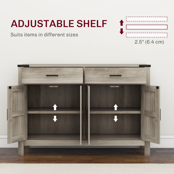 Meuble d'appoint style ferme avec 2 tiroirs et étagères, gris
