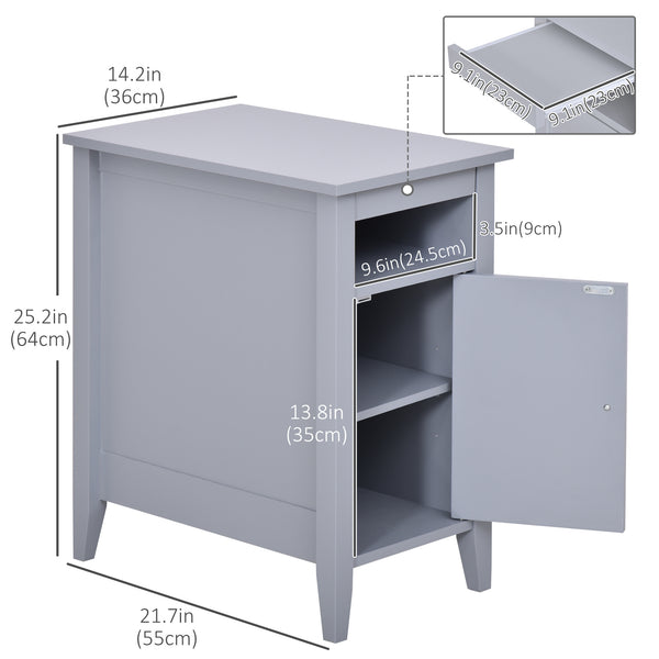 Table de chevet moderne en bois à 3 niveaux avec étagère coulissante, gris